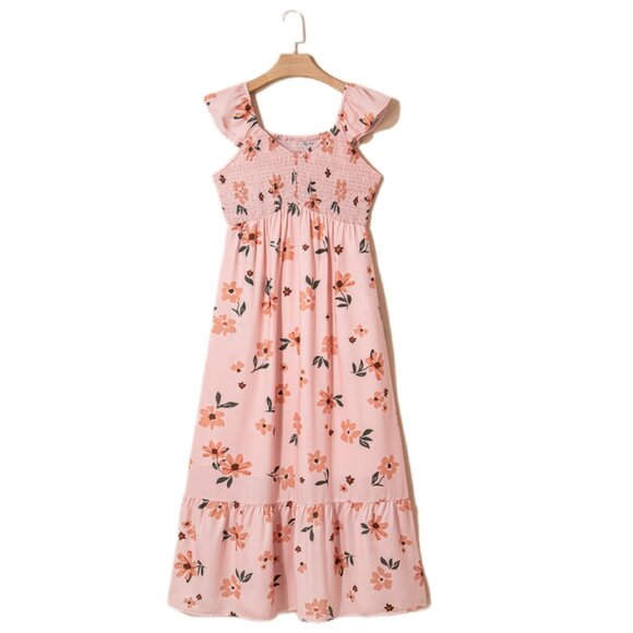 🌸 NWT Pink Floral V-Neck Smocked Maxi Dress – Size L | Feminine & Flowy - Picture 2 of 5